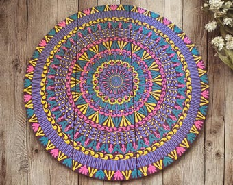 Tulip Garden Mandala Dot Art Lazy Susan, Rotating Wooden Tray, Kitchen & Dining Centerpiece