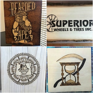 Custom Pyrography Wood Burning Art: Business & Personal Logos