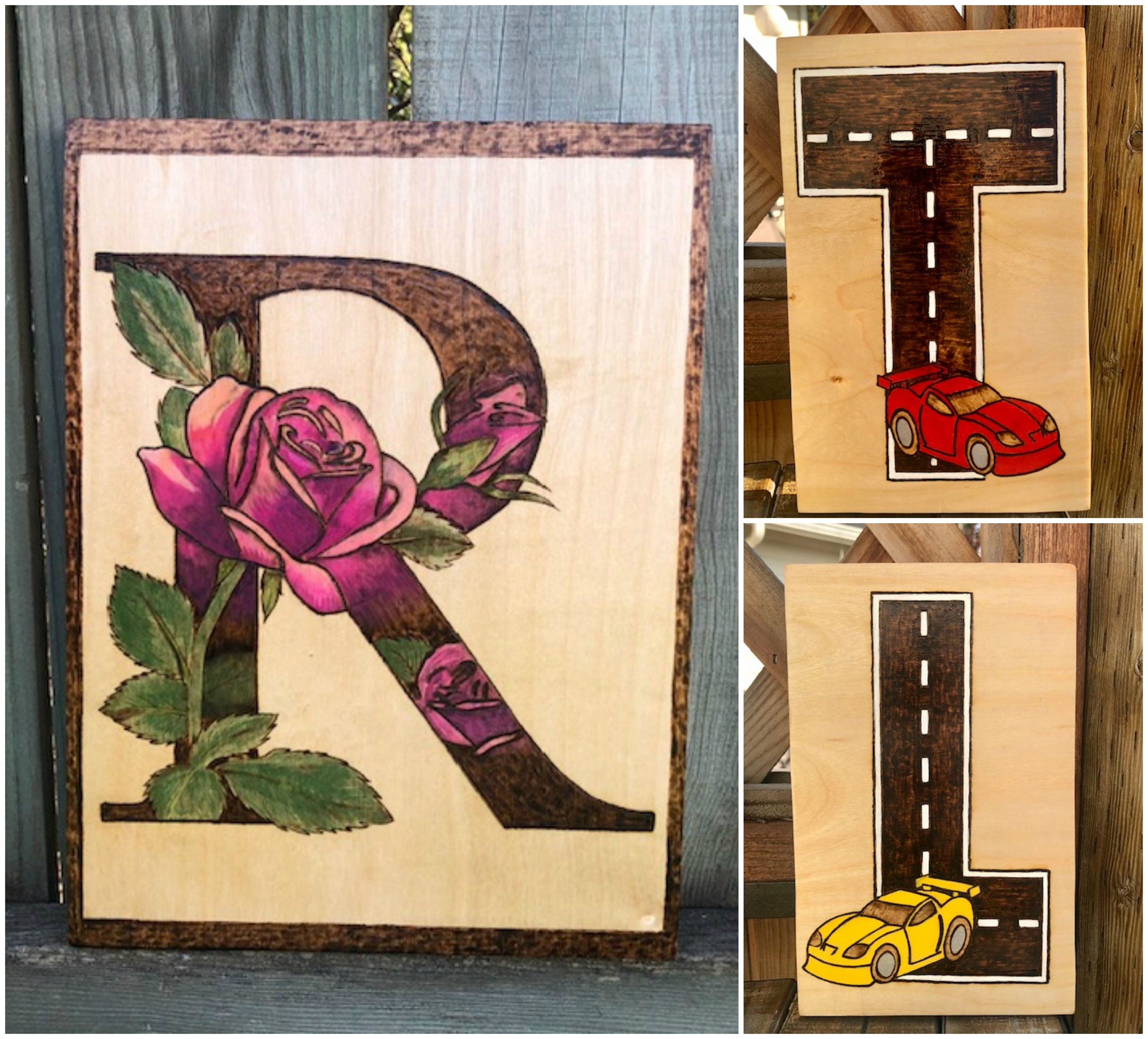 Custom Alphabet Letters Wood Burning Art Pyrography Etsy