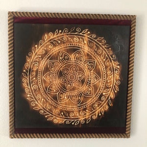 Carved Mandala Pyrography Wood Burning Wall Art on Plywood