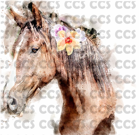 Download Horse With Flowers Watercolor Sublimation Design Diy Etsy PSD Mockup Templates