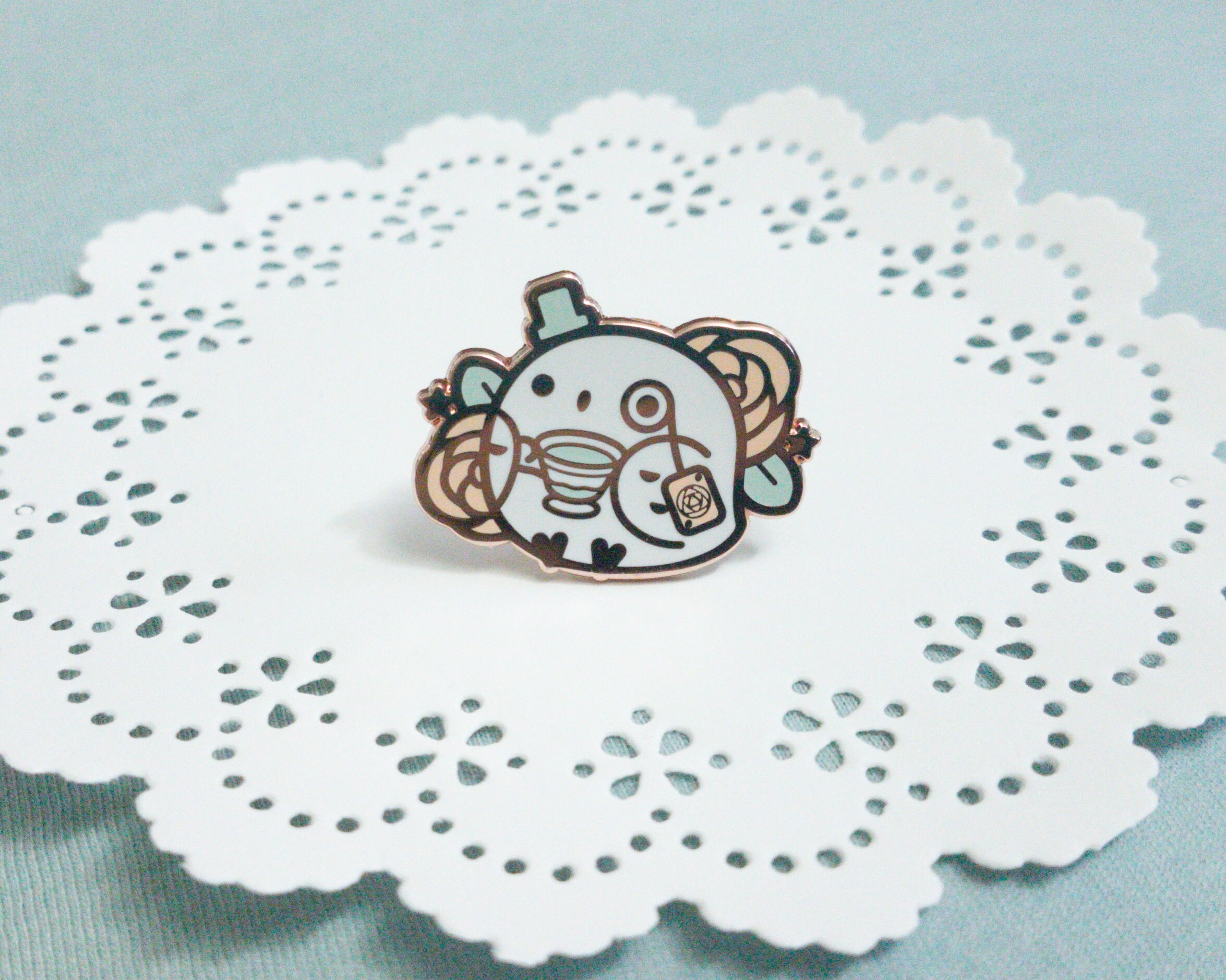 Owl Grey Rose Tea Enamel Pin