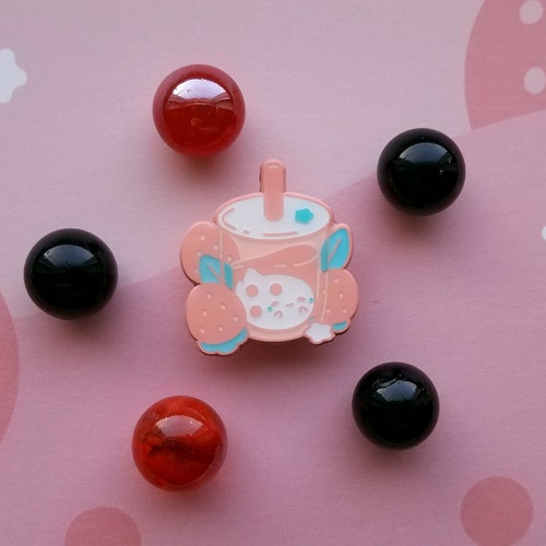 Strawboorry Green Ghostea Enamel Pin Boba Tea Pin Etsy