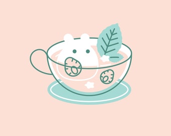 Strawbunny Mint Tea Art Print