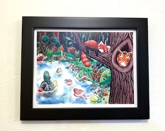Red Panda Art, Red Panda Print, Forest Art, Forest Print, Forest Wall Art, Woodland Animals, Forest Animals, Watercolor Art, Wall Decor