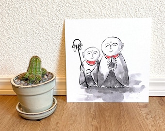 Buda Jizo, Arte Jizo, Arte Japonés, Pintura de acuarela, Dibujo de tinta, Pintura de tinta, Impresión de arte, Decoración del hogar, Decoración de la pared, Arte del vivero