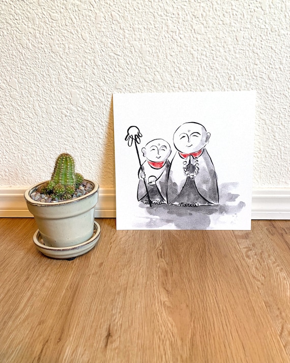 Jizo Buddha, Jizo Art, Japanese Art, Watercolor painting, Ink Drawing, Ink Painting, Art Print, Home Decor, Wall Decor, Nursery Art
