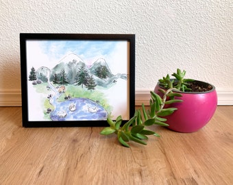 Surreal Art, Landscape Painting, Mountain Art, Watercolor painting, Watercolor Art, Art Print, Home Decor, Wall Decor, Cool Wall Art