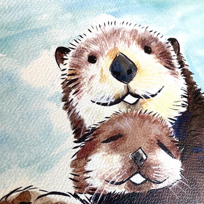 Otter Family Otter Art Otter Print Wall Art Animal Art - Etsy