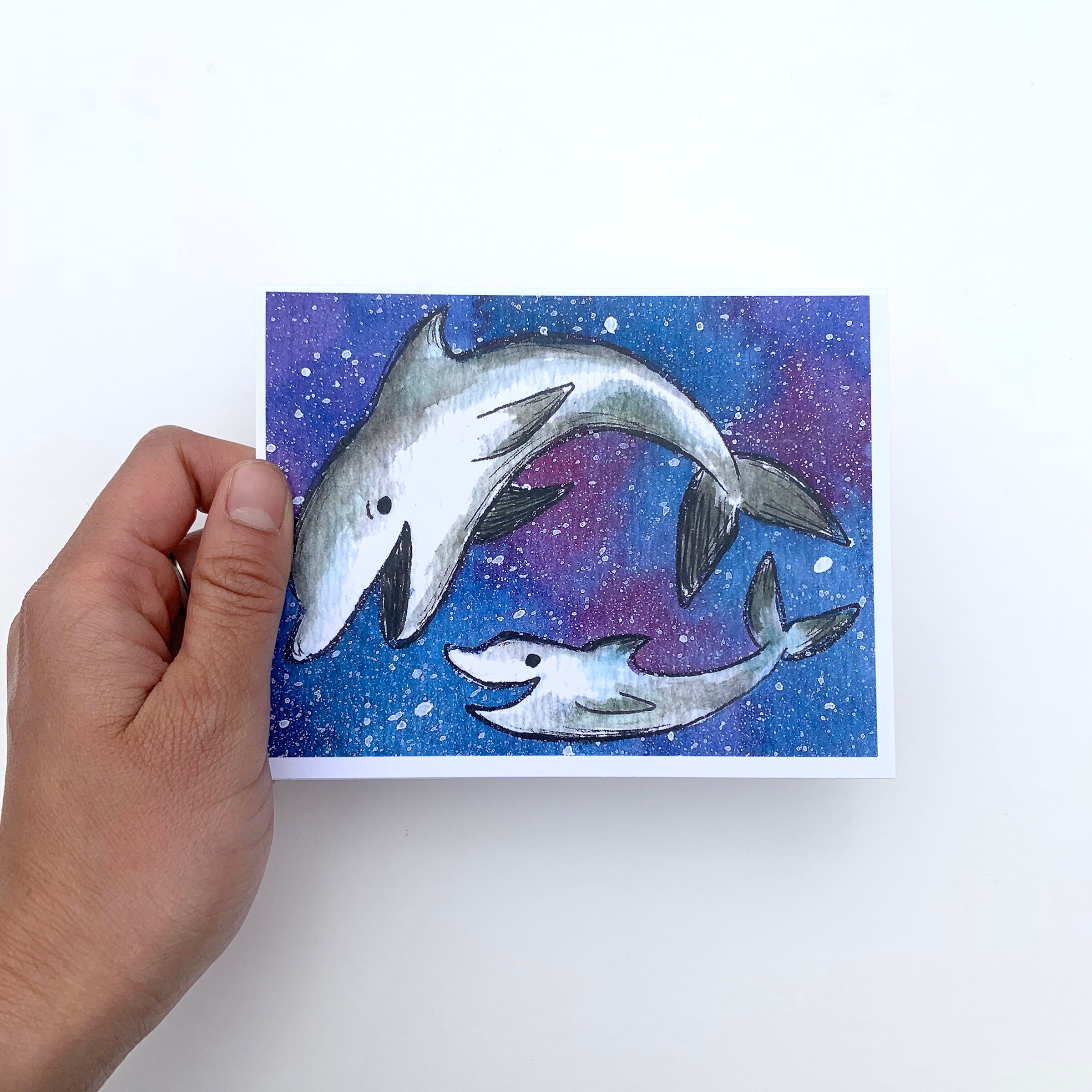 Dolphin Card Dolphin Art Greeting Card Cute Card Animal Etsy