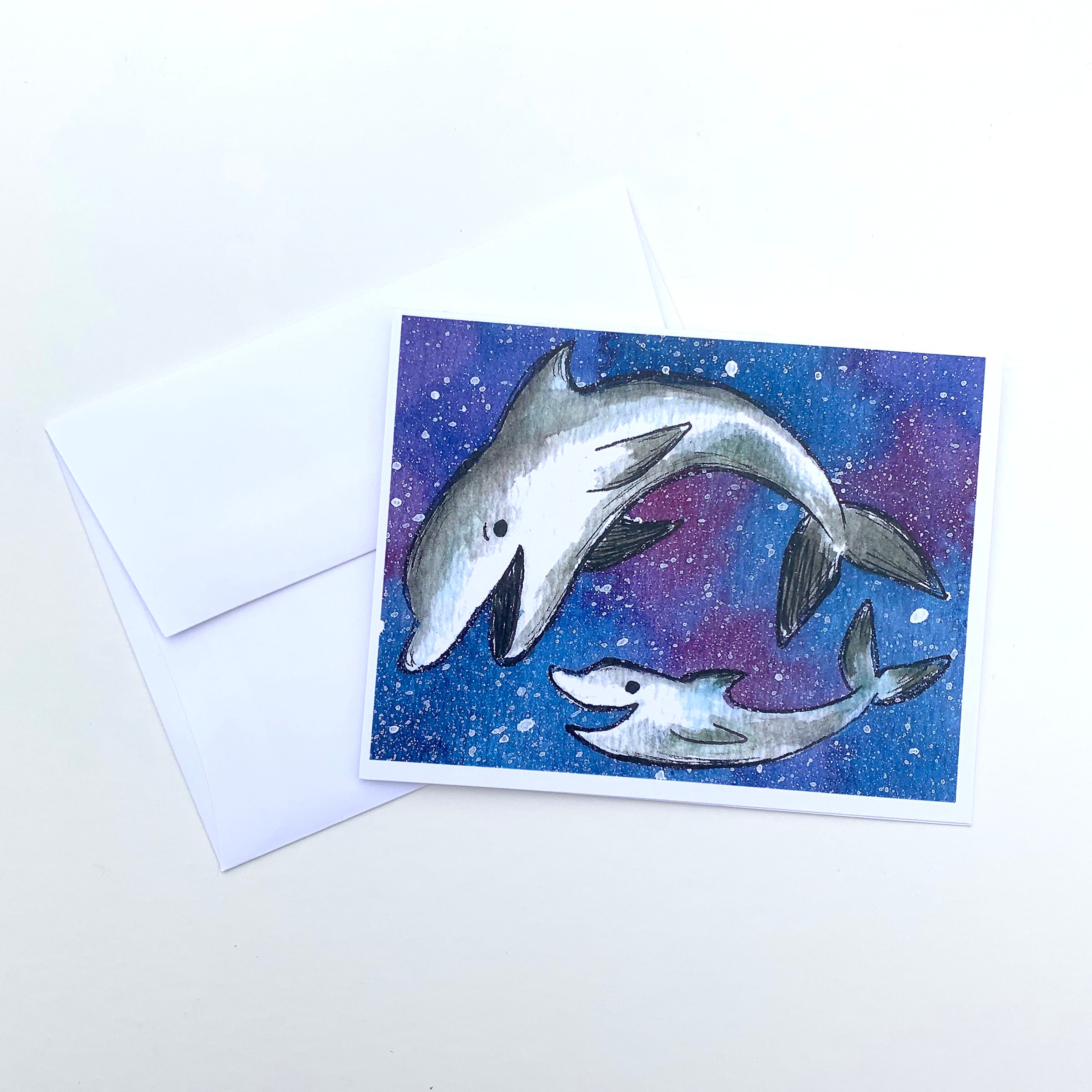 Dolphin Card Dolphin Art Greeting Card Cute Card Animal Etsy