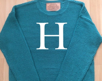 Womens Initial Monogrammed Knit Sweater | Turquoise