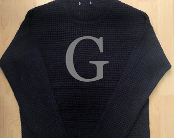 Womans Initial Monogrammed Knit Sweater | Navy & Grey