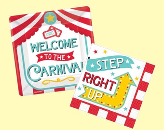 Carnival Dessert Tableware Set | Carnival Birthday Party Decorations | Carnival Plates & Napkins | Circus Party Supplies