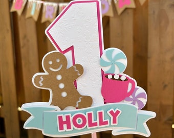 Pink Gingerbread Cake Topper | Winter ONEderland Birthday Party Decorations | Gingerbread Party Supplies | Pink Christmas Party