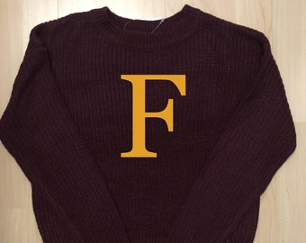 Kids Initial Monogrammed Knit Sweater | Burgundy & Gold