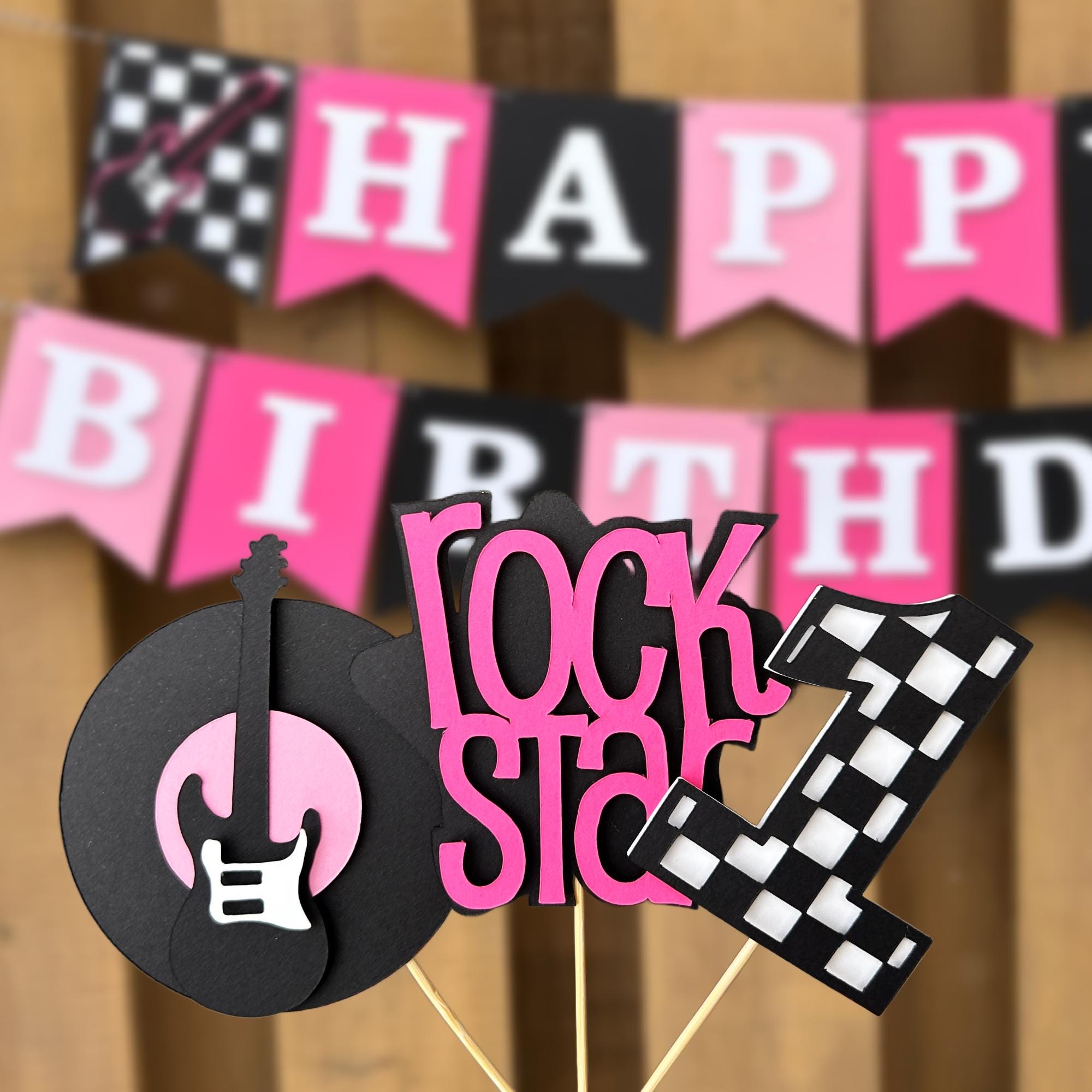 One Rocks Part Decor Pink Rock & Roll Cupcake Toppers | Girls One Rocks Birthday Party ...