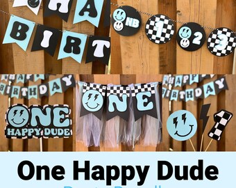Blue One Happy Dude Party Bundle | One Happy Dude First Birthday Party Decorations | One Cool Dude Party