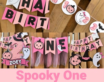 Pink Spooky One Party Bundle | Halloween First Birthday Party Decorations