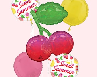 Summer Cherry Balloon Bouquet | Fruit Birthday Party Decorations | Pool Party Decorations | Summer Party Supplies