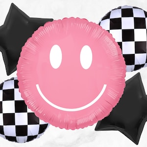 Pink Smile Face Balloon Bouquet | One Cool Babe Birthday Party Decorations | One Happy Girl Party Supplies | Pink Two Cool Decor