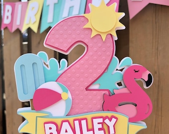 Malibu Pool Party Cake Topper | Pink Pool Party Birthday Decorations | One in the Sun | Beach Ball Party Decor