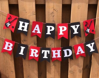 Rock & Roll Birthday Banner | Rock and Roll Birthday Party Decorations | Rock Music Party Supplies