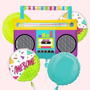 Awesome Boombox Balloon Bouquet | Retro 80's 90's Birthday Party Decoration | Decade Party Supplies | Malibu Babe Party Decor