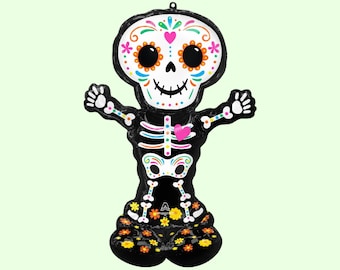 52" Air Fill Day of the Dead Skeleton Balloon | Halloween Birthday Party Decorations | Skeleton Party Supplies