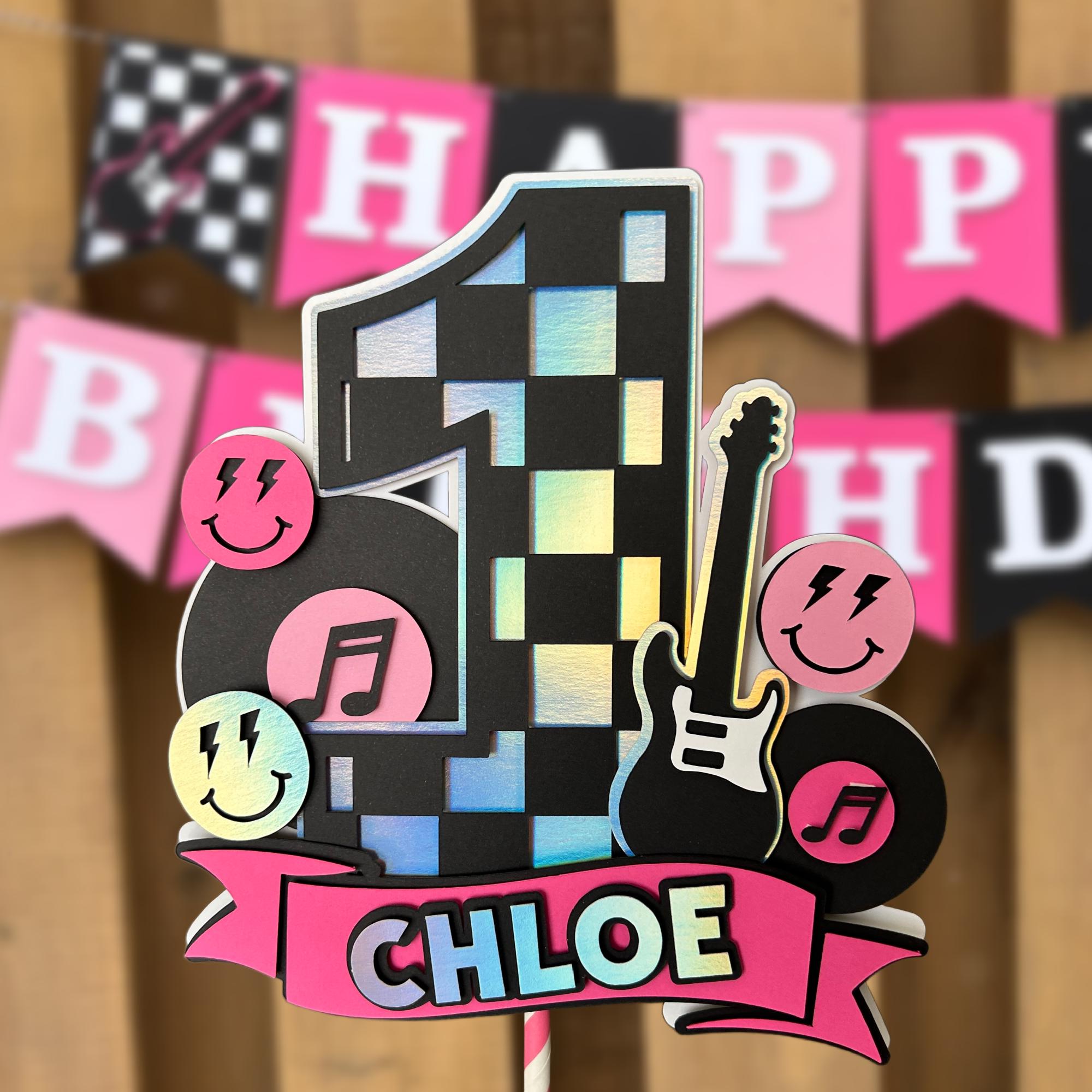 One Rocks Part Decor Pink Rock & Roll Cake Topper | Girls One Rocks Birthday Party ...