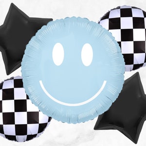 Blue Smile Face Balloon Bouquet | One Cool Dude Birthday Party Decorations | One Happy Dude Party Supplies | Two Cool