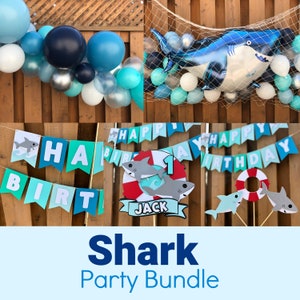 Shark Birthday Party Bundle | Shark Birthday Party Decorations | Shark Party Supplies | Shark Balloons | The Big One | Under the Sea