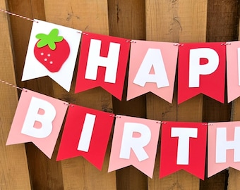 Banner de fresa personalizado / Decoraciones para fiesta de primer cumpleaños con bayas / Suministros para fiesta TWOtti Fruitti / Dulce uno / Dos dulces