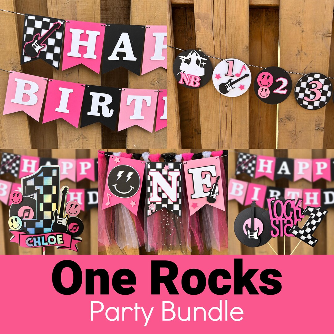 One Rocks Part Decor Pink Rock & Roll Party Bundle | Girls One Rocks First Birthday Party ...