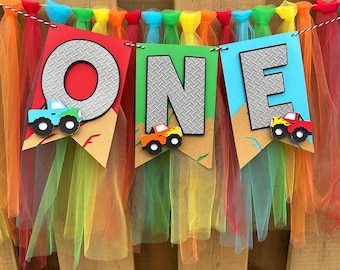 Monster Truck Highchair Banner | Monster Truck Birthday Party Decorations | Truck Party Decorations | Two Fast Racing Party | Fast One