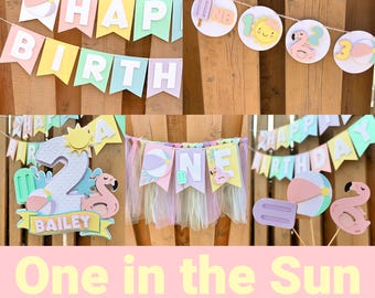 Pastel Pool Party Bundle | One in the Sun First Birthday Party Decorations | Summer Party Supplies | Pool Party Decor
