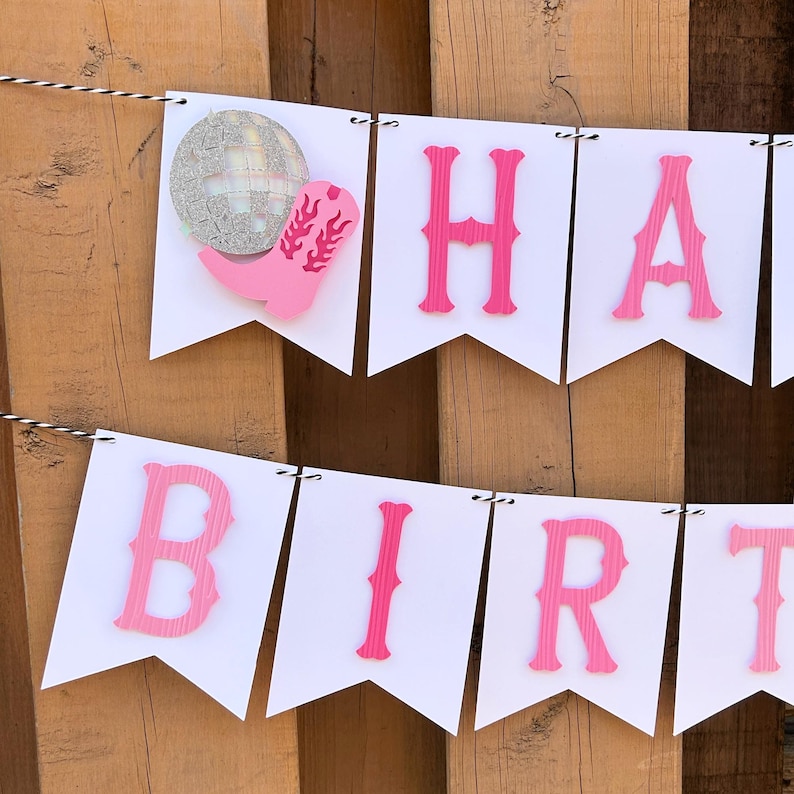 Custom Disco Cowgirl Banner | Pink My First Rodeo Birthday Party Decorations | Western Party Supplies image 1