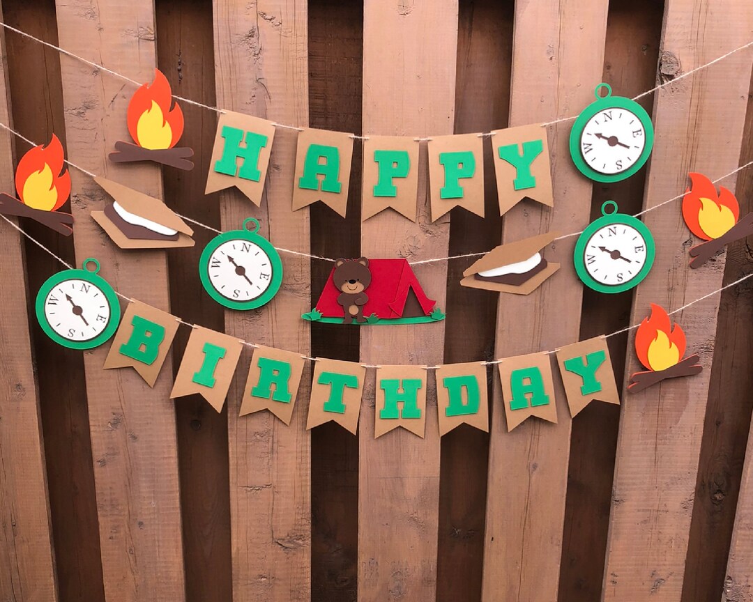 Camping Birthday Banner One Happy Camper Birthday Party Decorations