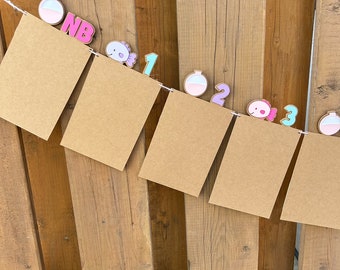 Pink Fishing Milestone Photo Banner | Girls O-Fish-Ally One Birthday Party Decorations | The Big One First Birthday Party Supplies