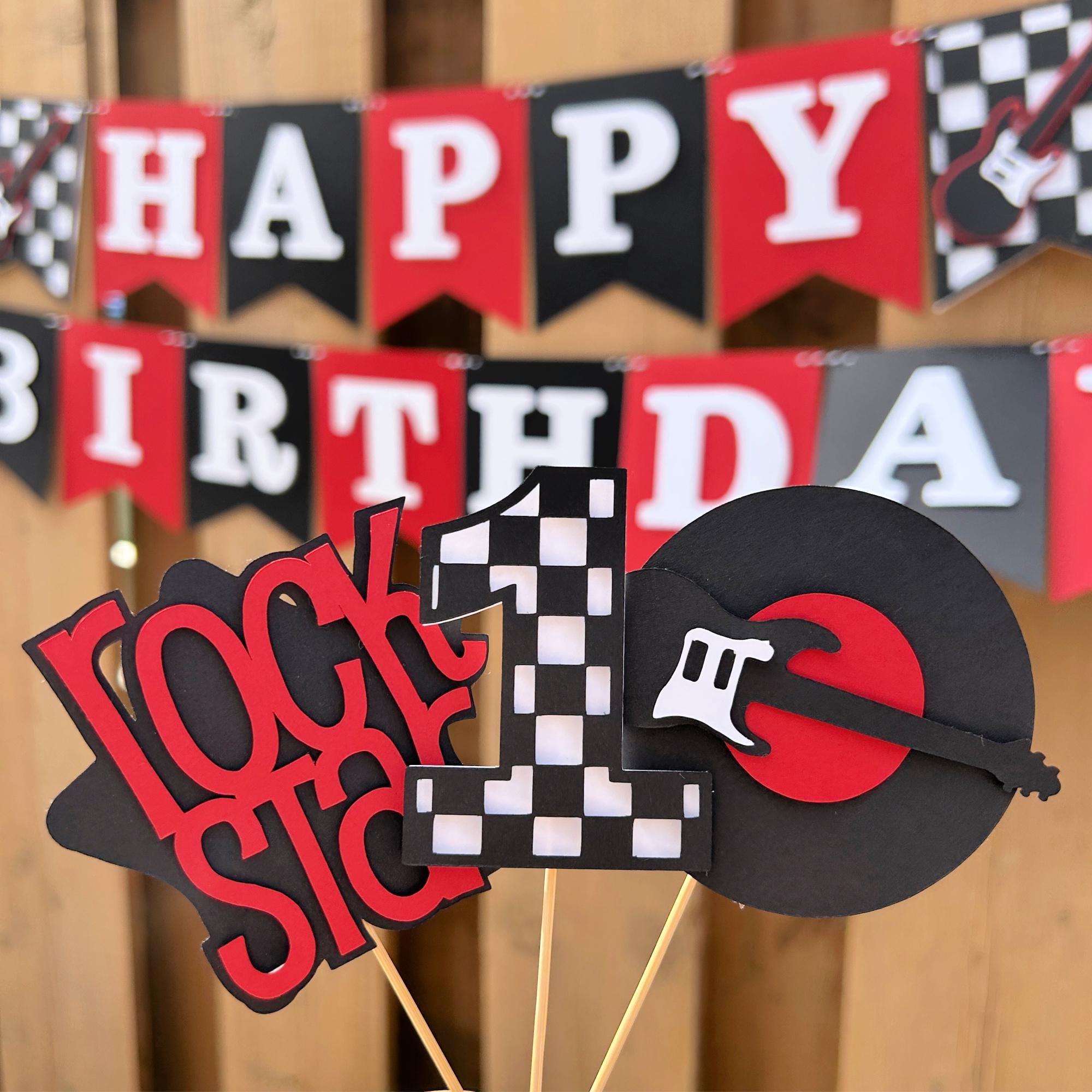One Rocks Part Decor Rock & Roll Cupcake Toppers | One Rocks Birthday Party Decorations ...