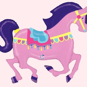 Jumbo 48 Inch Carousel Horse Balloon | Pink Carnival Party Supplies | Circus Party Decoration | Carousel Party