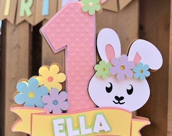 Custom Pastel Bunny Cake Topper | Some Bunny Is One Birthday Party Decorations | Spring Birthday Party Supplies | Easter Birthday Decor