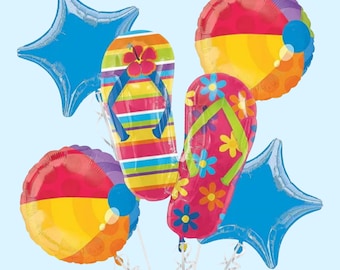 Flip Flop Pool Party Balloon Bouquet | Pool Birthday Party Decorations | L'uau Party Supplies | Summer Party Decorations | Tropical Party