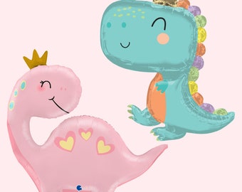 Princess Dinosaur Balloons | Girls Dinosaur Birthday Party Decorations | Pink Princess Dinosaur Party Supplies | Cute Dinosaur Party Decor