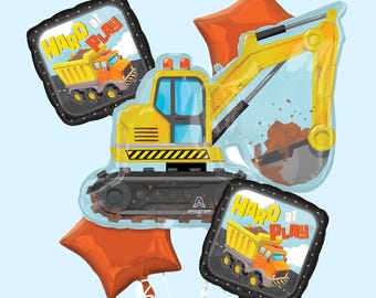 Construction Balloon Bouquet | Construction Birthday Party Decorations | Dump Truck Party Supplies | Excavator Digger Party Decor