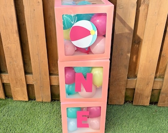 Malibu Beach Ball Balloon Boxes | One in the Sun Birthday Party Decorations | Bright Pool Party Decor | Summer Party Supplies