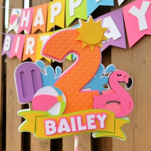 Custom Pool Party Cake Topper | Pink Pool Party Birthday Decorations | One in the Sun | Beach Ball Party Decor | Summer Birthday Supplies