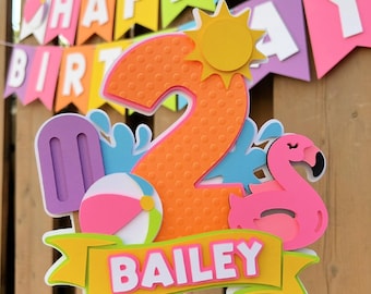 Custom Pool Party Cake Topper | Pink Pool Party Birthday Decorations | One in the Sun | Beach Ball Party Decor | Summer Birthday Supplies
