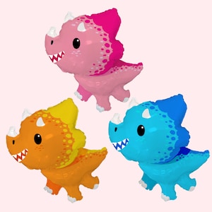 Triceratops Dinosaur Balloons | Dinosaur Birthday Party Decorations | Pink Dino Party Decor | 3-Rex Party Supplies | Cute Dino Party Decor