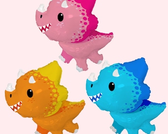 Triceratops Dinosaur Balloons | Dinosaur Birthday Party Decorations | Pink Dino Party Decor | 3-Rex Party Supplies | Cute Dino Party Decor